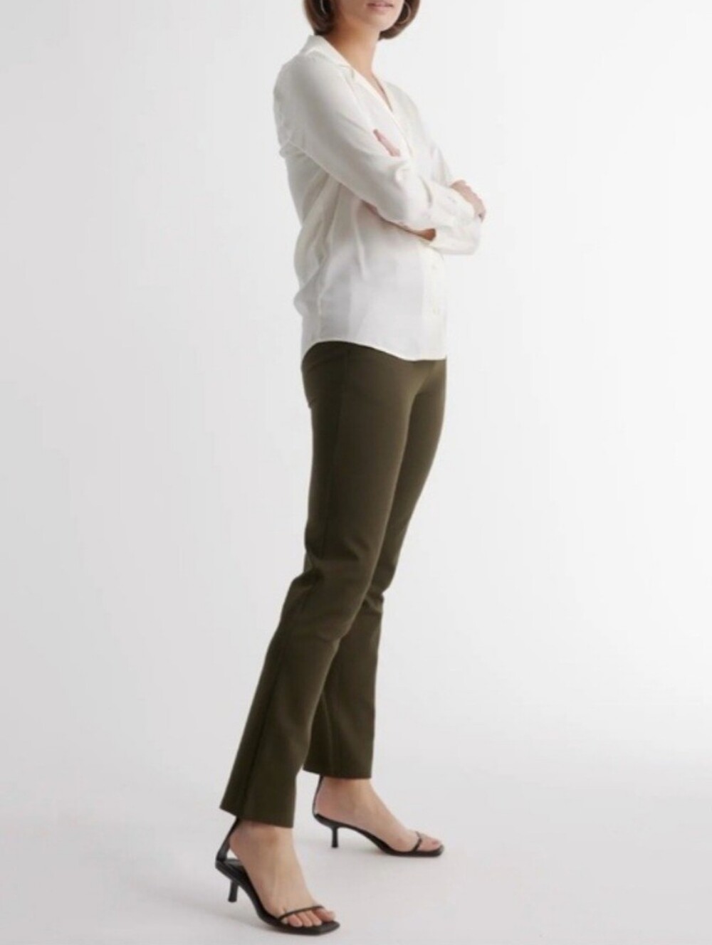 Quince Ponte Olive Green Straight-Leg Pants L